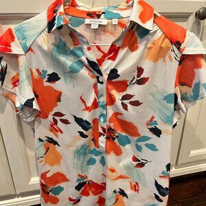 Chico's Zenergy Floral Flutter Cap Sleeve Blouse - Size 0 (S/4) NWOT
